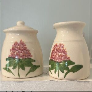 Emerson Creek Pottery Creamer & Sugar Set Americana Clover Floral Hand Painted